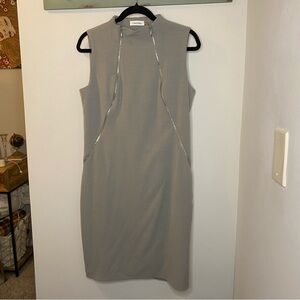 Calvin Klein Grey Double Zip Front Midi Dress Size 10